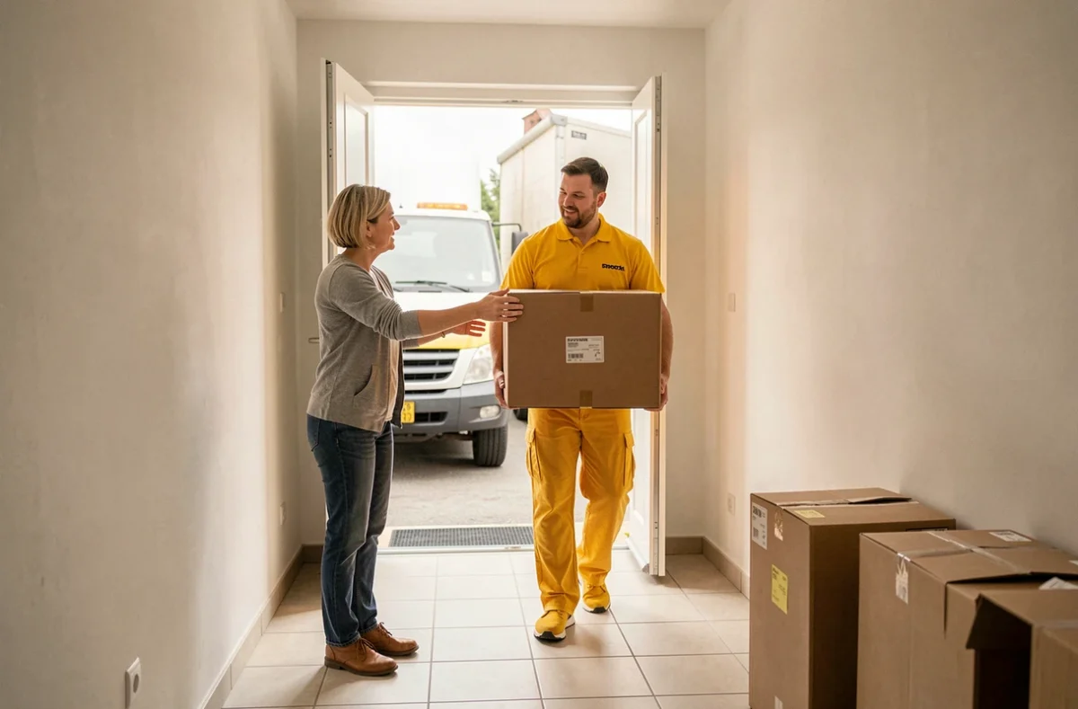 Cliente guidant un déménageur d'ABCDem lors de la livraison dans une maison en Moselle