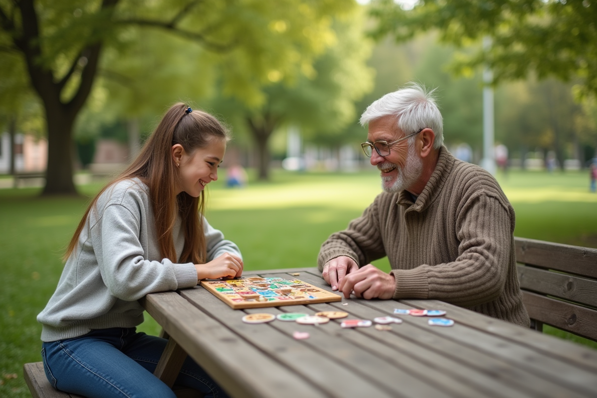 Adolescente jouant avec son grand-père dans un parc en plein air