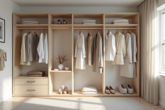 Armoire minimaliste dans une chambre moderne avec vêtements essentiels
