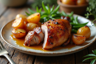 Confit de canard avec pommes de terre et haricots verts