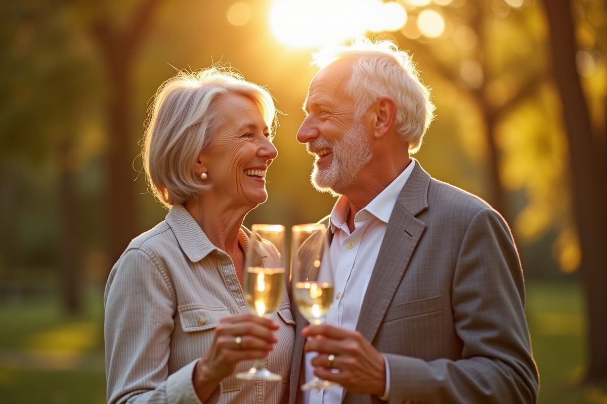 Couple heureux célébrant 14 ans dans un jardin en plein air