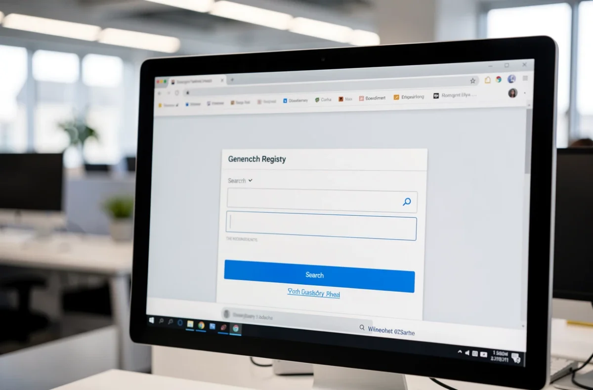 Écran d'ordinateur affichant une recherche de nom dans un registre