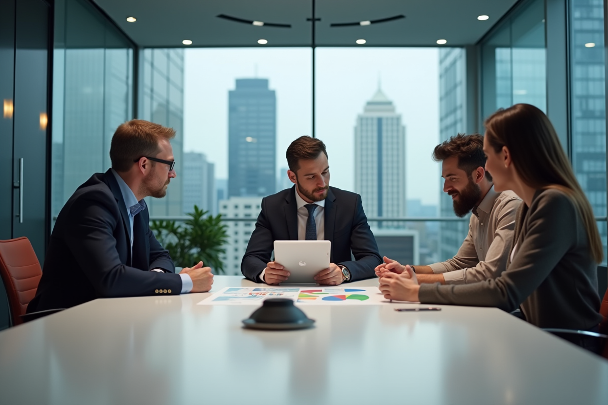 Groupe de collègues discutant autour d une table de réunion