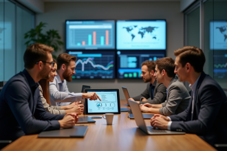 Groupe de professionnels en réunion d'affaires moderne