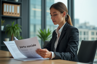 Femme d'affaires examinant des documents financiers dans un bureau