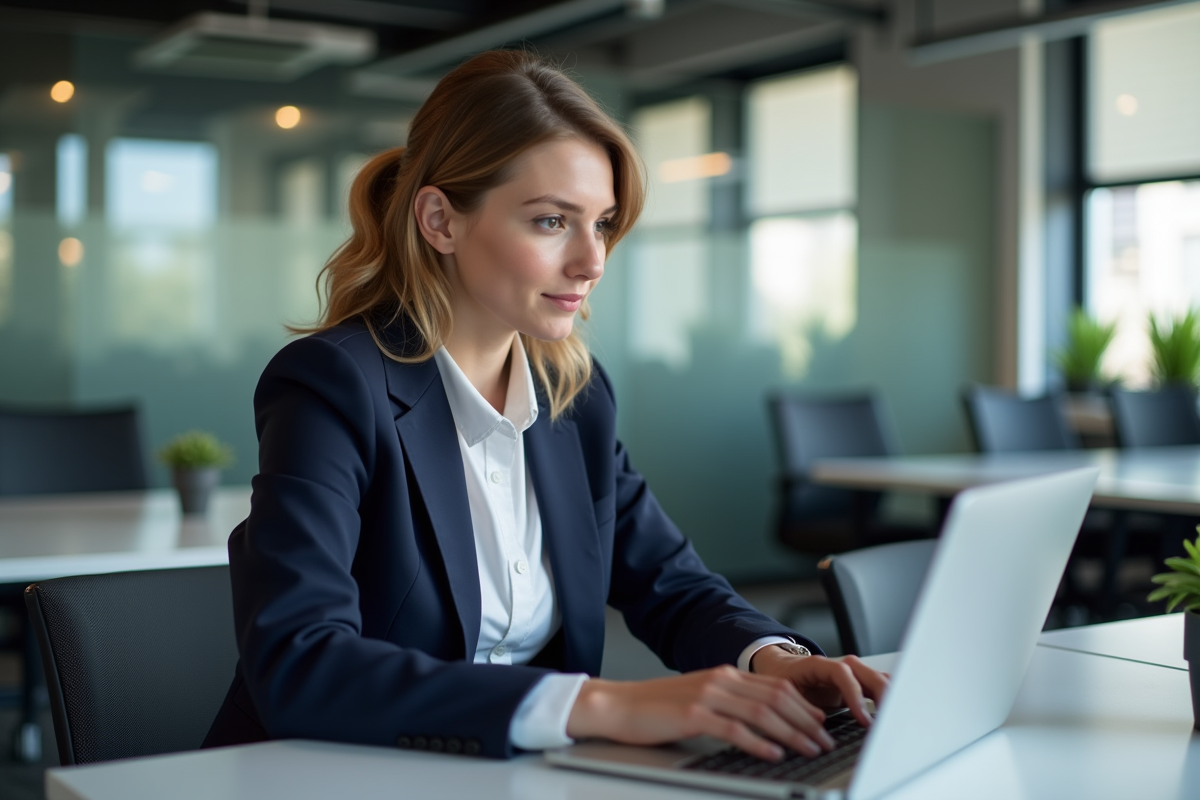 Jeune femme en bureau analysant des données marketing
