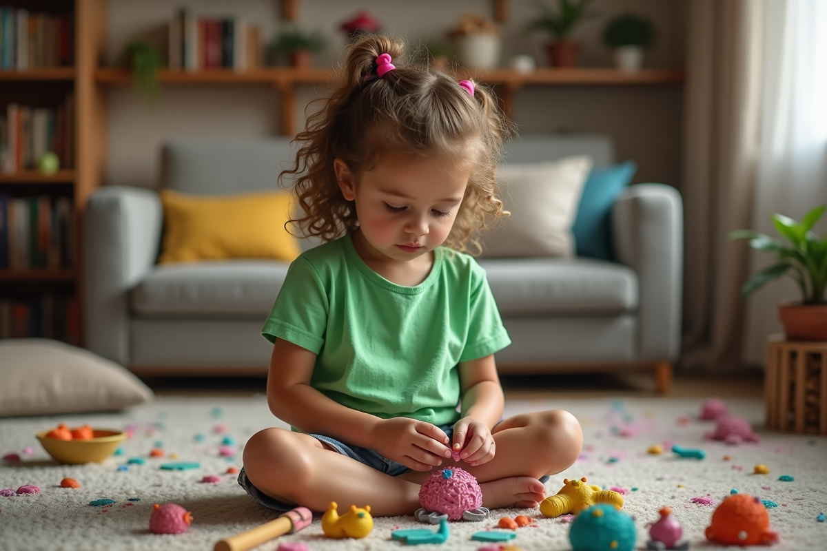 Jeune fille façonnant une sculpture en argile dans le salon