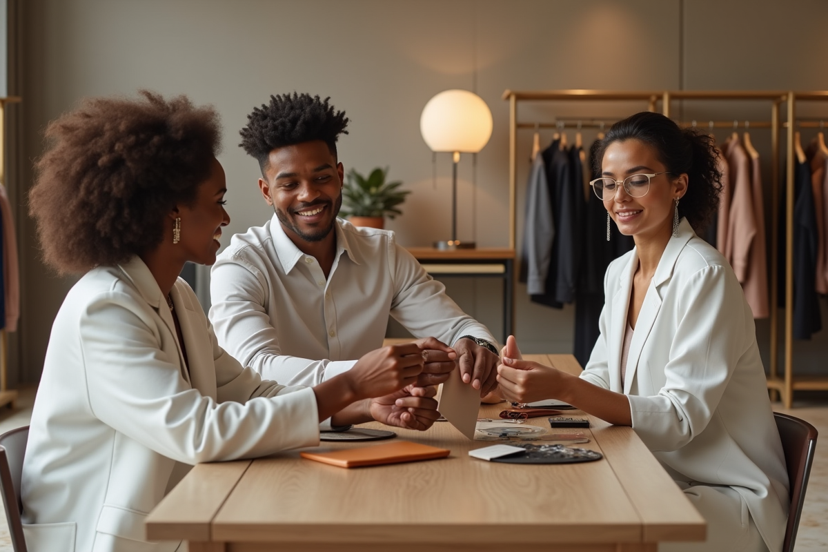 Groupe de jeunes adultes dans une boutique de mode raffinée