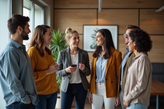 Groupe de collègues divers dans un bureau moderne