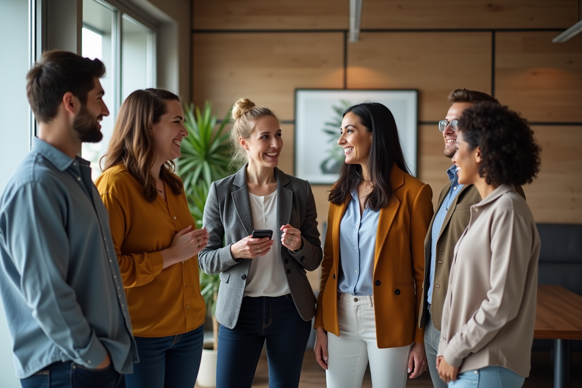 Groupe de collègues divers dans un bureau moderne