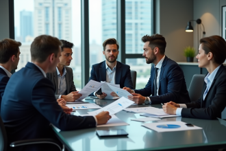 Groupe de professionnels en réunion de bureau
