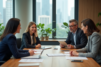 Groupe de professionnels en réunion dans un bureau moderne