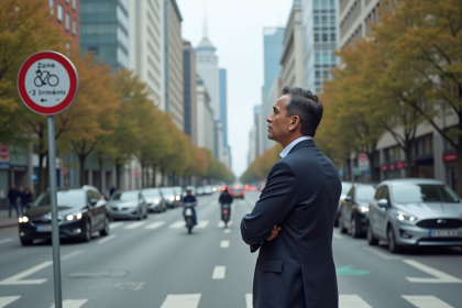 Homme d'âge moyen observant la ville depuis la zone urbaine