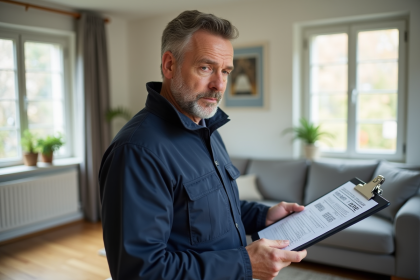 Inspecteur énergie en revue dans un salon lumineux