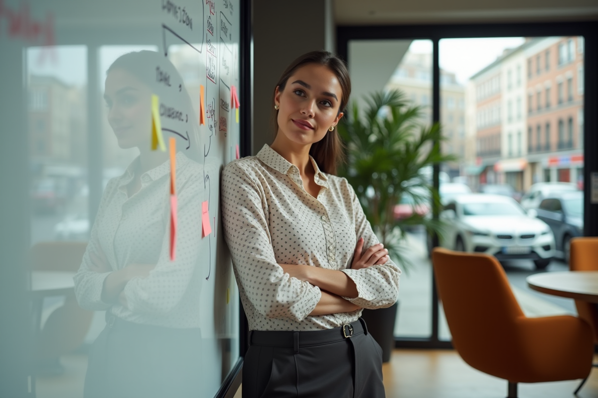 Jeune entrepreneure dans un espace de coworking dynamique