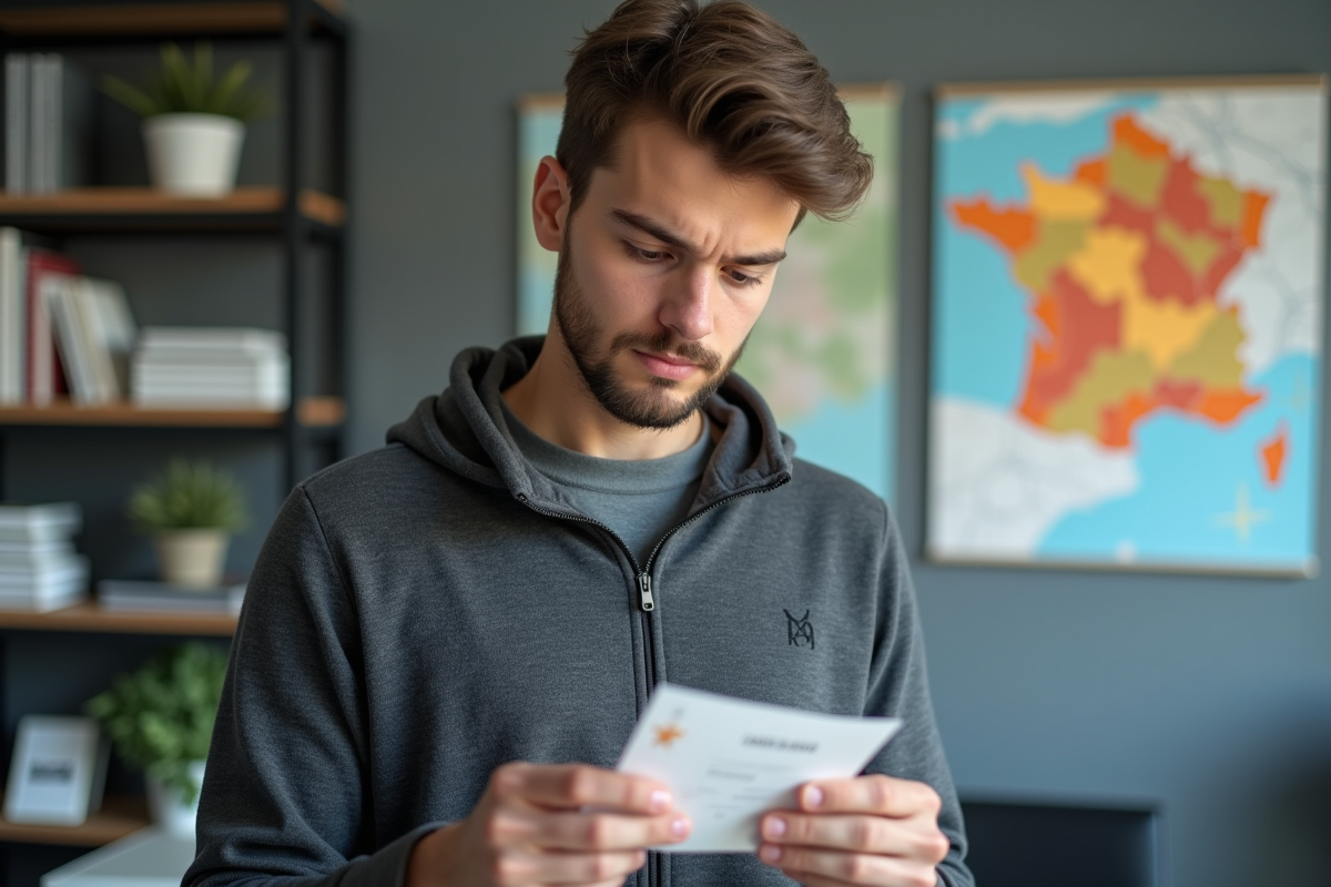 Jeune homme vérifiant son permis dans un bureau moderne