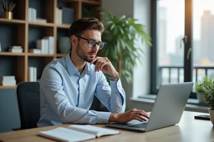 Jeune homme professionnel travaillant dans un bureau moderne