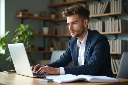 Jeune homme professionnel analysant des données sur son ordinateur