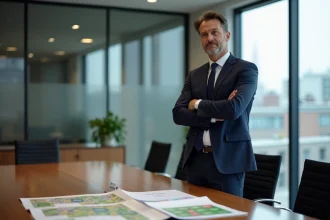 Ministre en costume bleu dans un bureau moderne