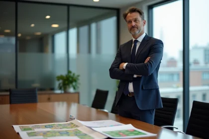 Ministre en costume bleu dans un bureau moderne