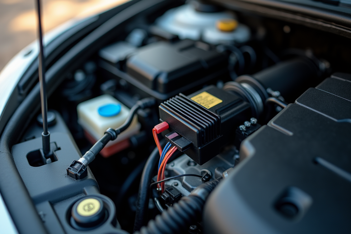 Moteur de voiture avec connecteurs électriques en gros plan