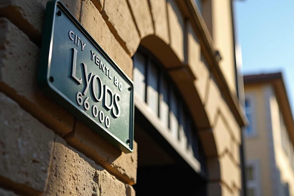 Panneau de rue classique à Lyon avec le code postal 69000