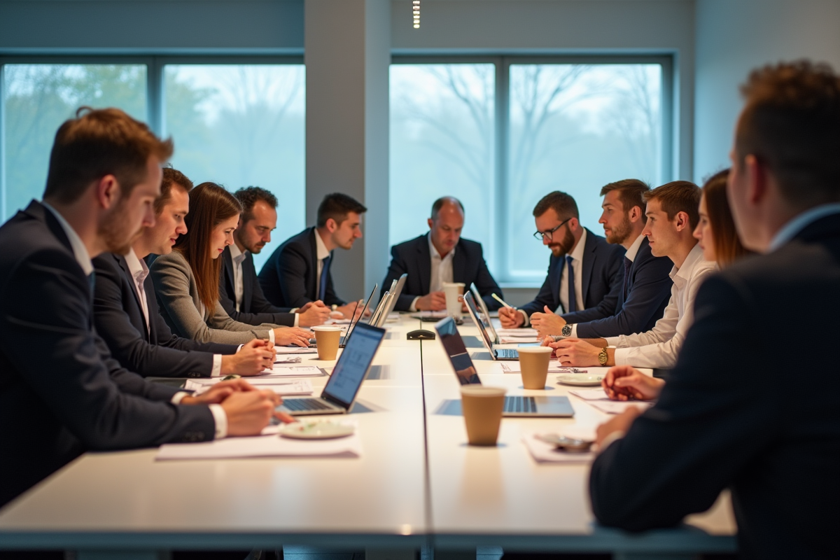 Employes SNCF en atelier collaboratif dans une salle lumineuse