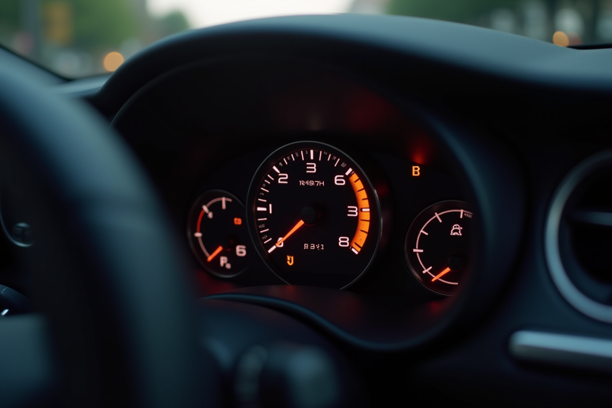 Tableau de bord de voiture avec voyant ASR allumé en lumière naturelle