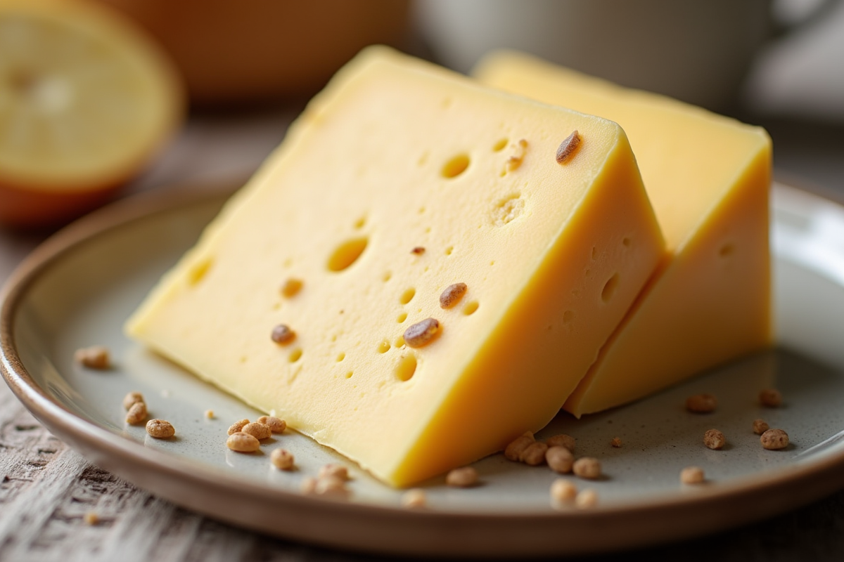 Tranche de fromage de brebis avec maggots visibles