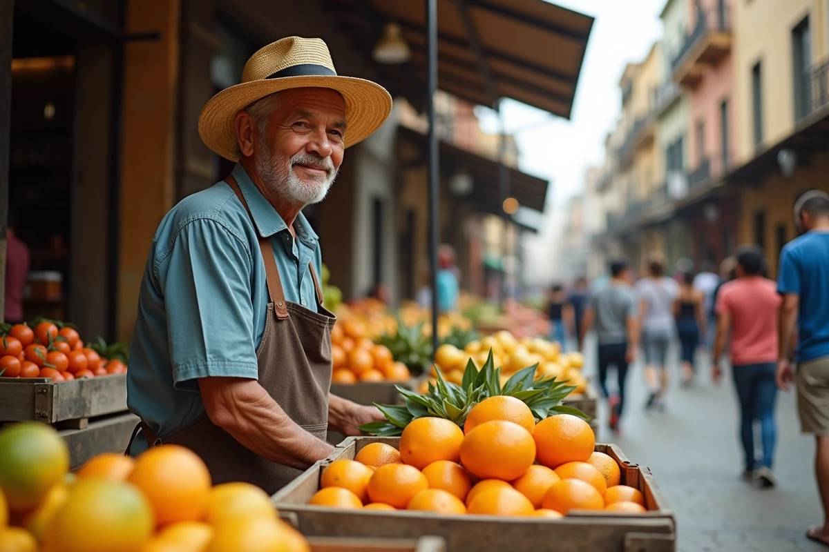 Vendeur de fruits dans un marché de Buenos Aires