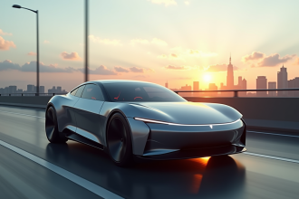 Voiture électrique moderne sur l'autoroute ensoleillée